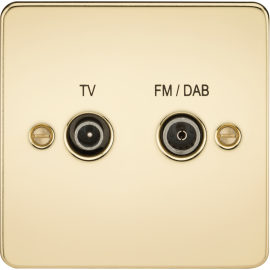 Knightsbridge FPAV0160PB Flat Plate Screened Diplex Outlet (Tv & Fm Dab) -Polished Brass