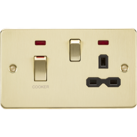 Knightsbridge 45A DP Switch & 13A Socket with Neons - Brushed Brass with Black Insert FPR83MNBB