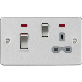 Knightsbridge 45A DP Switch and 13A switched socket with neons - brushed chrome with grey insert FPR83MNBCG