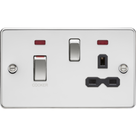 Knightsbridge 45A DP Switch and 13A switched socket with neons - polished chrome with black insert FPR83MNPC