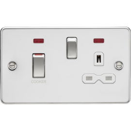 Knightsbridge 45A DP Switch and 13A switched socket with neons - polished chrome with white insert FPR83MNPCW