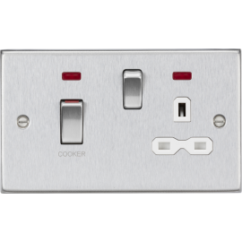 Knightsbridge 45A DP Switch & 13A Socket with Neons - Brushed Chrome with White Insert CS83MNBCW