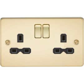 Knightsbridge 13A 2G DP Switched Socket with Twin Earths - Polished Brass with Black Insert FPR9000PB