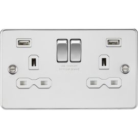 Knightsbridge 13A 2G switched socket with dual USB charger A + A (2.4A) - Polished chrome with white insert FPR9224PCW