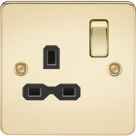 Knightsbridge 13A 1G DP Switched Socket - Polished Brass with Black Insert FPR7000PB