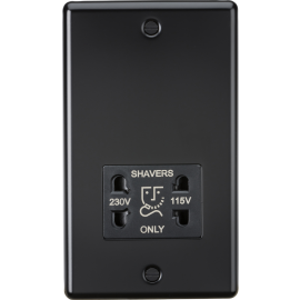 Knightsbridge 115-230V Dual Voltage Shaver Socket - Matt Black with Black Insert CL89MB