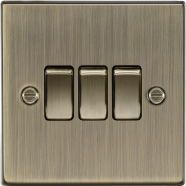 10A 3G 2 Way Plate Switch - Square Edge Antique Brass-CS4AB