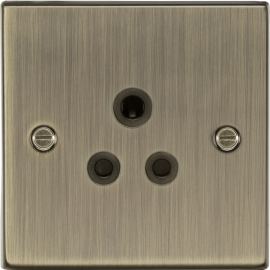 5A Unswitched Socket - Square Edge Antique Brass Finish with Black Insert-CS5AAB-Knightsbridge