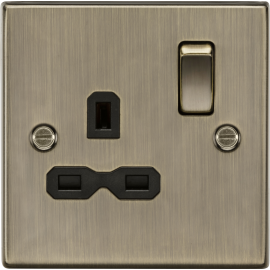 Knightsbridge 13A 1G DP Switched Socket - Antique Brass with Black Insert CS7AB