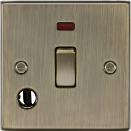 Knightsbridge 20A 1G DP Switch with Neon & Flex Outlet - Square Edge Antique Brass