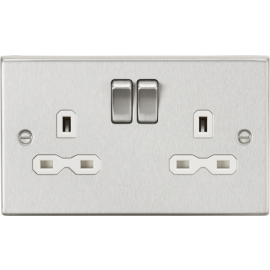 Knightsbridge 13A 2G DP Switched Socket with Twin Earths - Brushed Chrome with White Insert CS9BCW