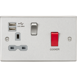 Knightsbridge CS8333UBCG DP Switch & Switched Socket with 2.4 A Dual USB Charger, Brushed Chrome with Grey Insert, 45 A/13 A
