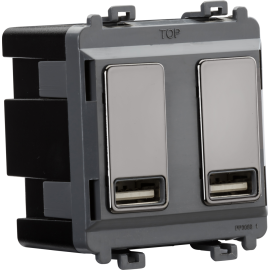 knightsbridge Dual USB charger module (2 x grid positions) 5V 2.4A (shared) - black nickel GDM016BN