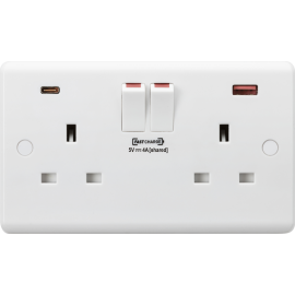 Knightsbridge 13A 2G DP Switched Socket with Dual USB A+C (18W FASTCHARGE) CU9909