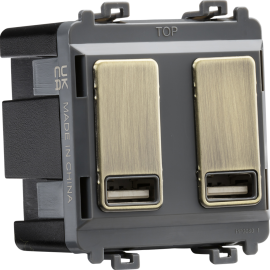 Knightsbridge Dual USB charger module (2 x grid positions) 5V 2.4A (shared) - antique brass GDM016AB