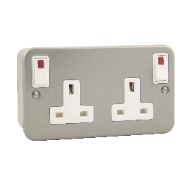 13A 2 Gang Switched Socket With Out Board Neon Rockers CL840