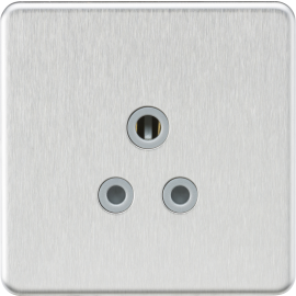 Knightsbridge 5A Unswitched Round Socket - Brushed Chrome with Grey Insert SF5ABCG