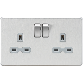 Knightsbridge 13A 2G DP Switched Socket with Twin Earths - Brushed Chrome with Grey Insert SFR9000BCG