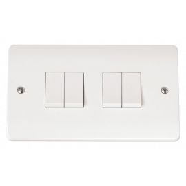 Scolmore Plate Switch 4 Gang 2 Way 10 Amp White PVC
