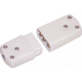 Electric Lead Connector Plug & Socket, 3 Pin White, 10A, 250V AC E301FB
