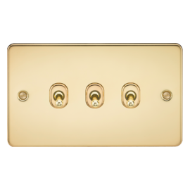 Flat Plate 10A 3G 2-way toggle switch-FP3TOG-Knightsbridge-Polished Brass