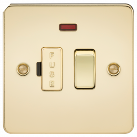 Flat Plate 13A switched fused spur unit with neon-FP6300N-Knightsbridge-Polished Brass