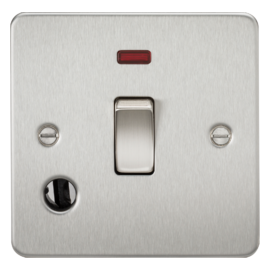 Knightsbridge Flat Plate 20A 1G DP switch with neon and flex outlet - brushed chrome FP8341FBC