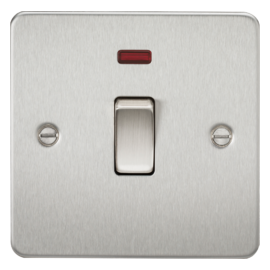 Knightsbridge Flat Plate 20A 1G DP switch with neon - brushed chrome FP8341NBC