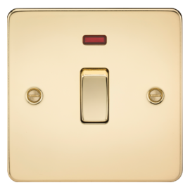 Flat Plate 20A 1G DP switch with neon-FP8341N-Knightsbridge-Polished Brass