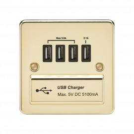 Flat Plate Quad USB charger outlet-FPQUAD-Knightgsbridge-Polished Brass-Black insert 