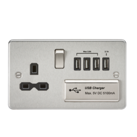 Flat plate 13A switched socket with quad USB charger-FPR7USB4-Knightsbridge