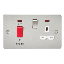 Knightsbridge Flat plate 45A DP switch and 13A switched socket with neon - brushed chrome with white insert FPR8333NBCW