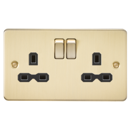 Knightsbridge 13A 2G DP Switched Socket with Twin Earths - Brushed Brass with Black Insert FPR9000BB