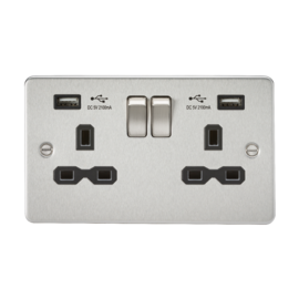Flat plate 13A 2G switched socket with dual USB charger (2.1A)-FPR9902-Knightsbridge