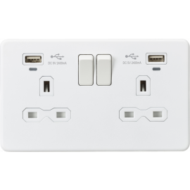 Knightsbridge 13A 1G 2G DP Switched Socket Dual USB Charger Dual Voltage Shaver-SFR9904NMW - Switched Socket, Dual USB