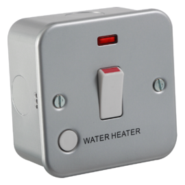 Knightsbridge M8341WH Metal Clad 20A 1G Dp Switch W/Neon & Flex Outlet Water Heater, 230 V, Silver 
