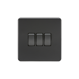 Screwless 10A 3G 2-Way Switch - SF4000 - Knightsbridge-Matt Black (Black Rockers)