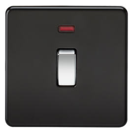 Screwless 20A 1G DP Switch with Neon-SF8341NMB-Knightsbidge-Matt Black (Chrome Rocker)