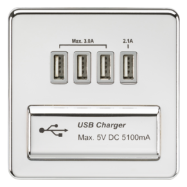 Screwless Quad USB Charger Outlet (5.1A)-SFQUADPCG-Knightsbridge-Polished Chrome-Grey insert 