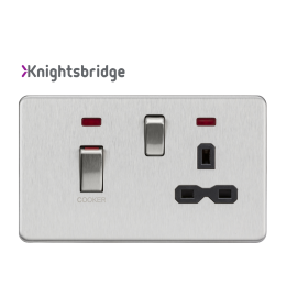 45A DP switch and 13A switched socket with neons - brushed chrome with black insert