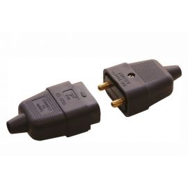 2 Pin Rubber Black Mains Electrical 250V 10 Amp Inline In-Line Connector Extend